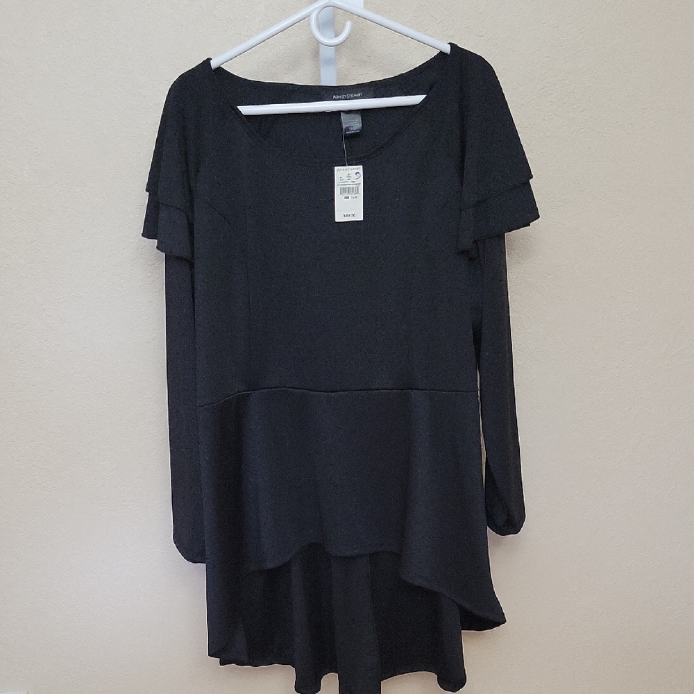 Ashley Stewart Black Long Sleeve Peplum Top 18/20